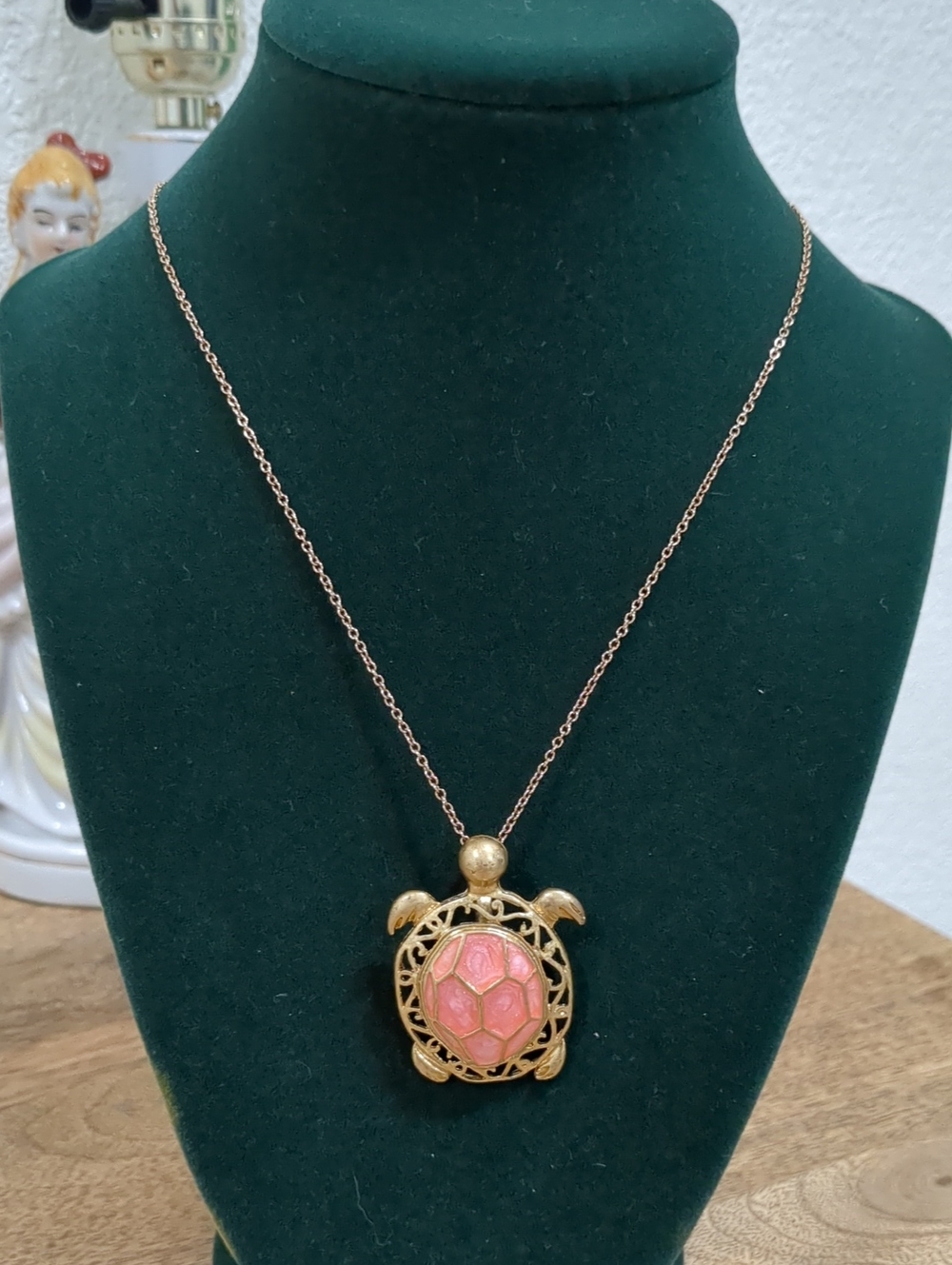 Sea Turtle Pendant Necklace with Pink Shell Accent